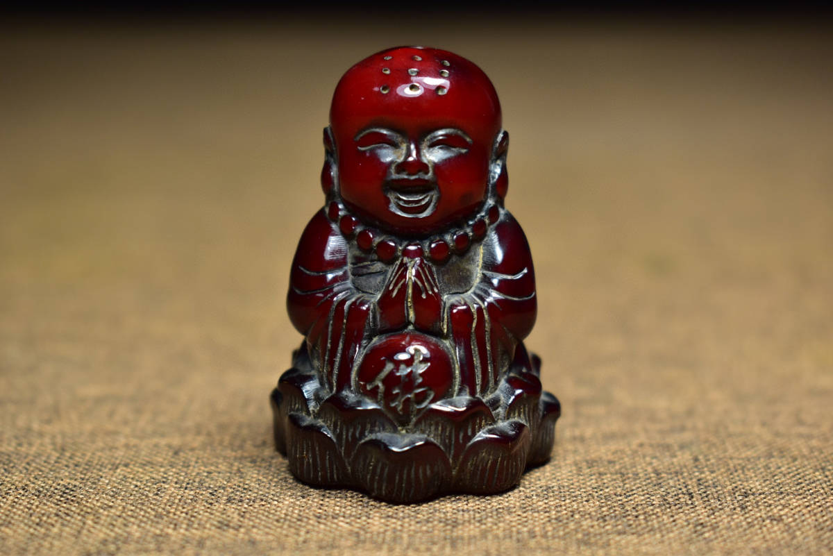 蔵友館蔵品・角材細密彫・小和尚掛件】・希少珍品・置物・賞物・中国