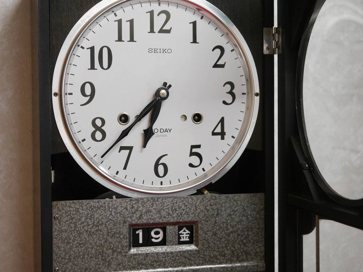 昭和レトロ SEIKO 30DAY 4PC 458 ゼンマイ式 カレンダー付 掛け時計