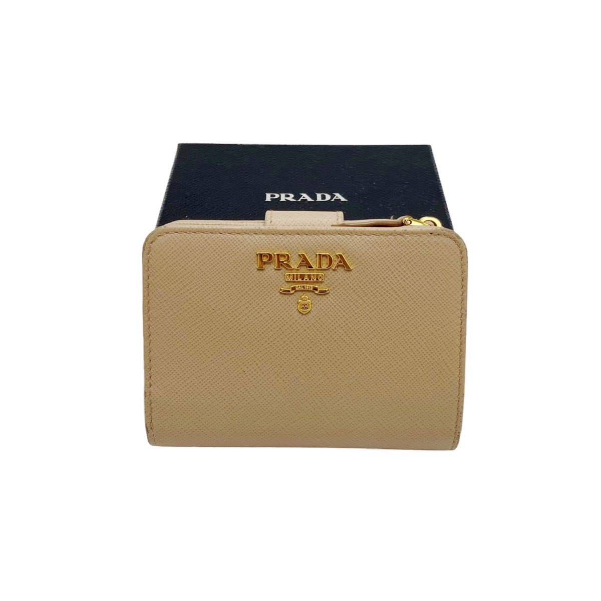 美品】プラダ PRADA 1ML018 サフィアーノ レザー メタルロゴ 二つ折り