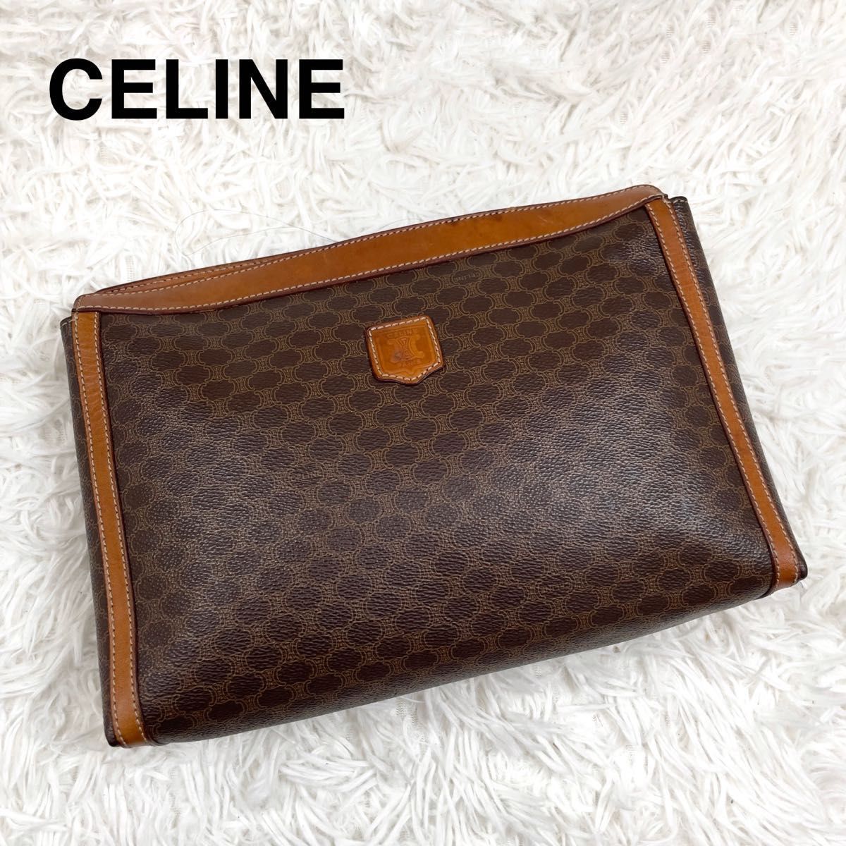 即決 CELINE イタリア製 セカンドバッグ マカダム セリーヌ ブラウン