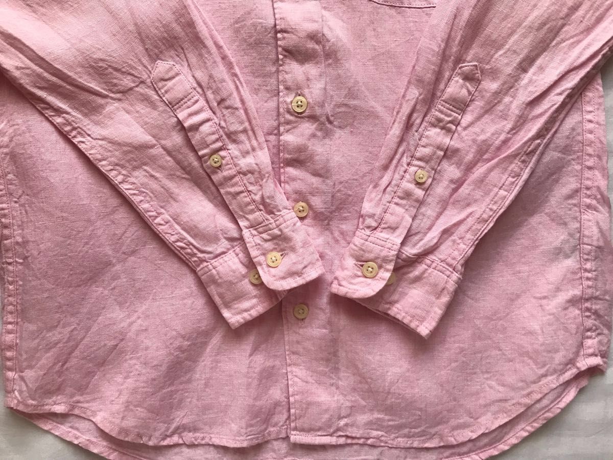 GU 長袖シャツ　カジュアルシャツ　織柄　フォーマル　シンプル　ベーシック　ピンク　リネン　麻100%　カンボジア製