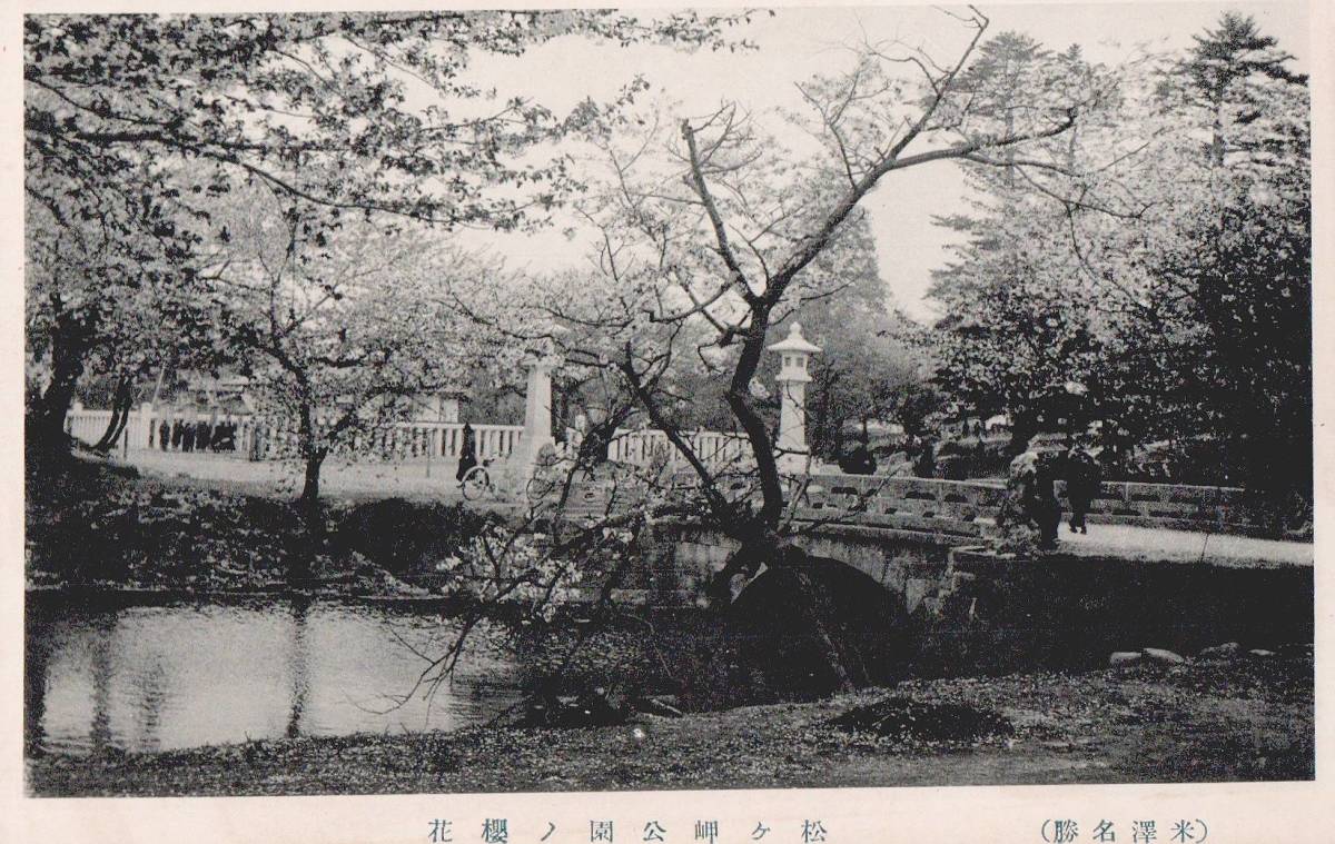 ●戦前絵葉書●米沢名勝 松ヶ岬公園の桜花 山形県●古写真 郷土資料 観光 明治 大正 昭和_画像1