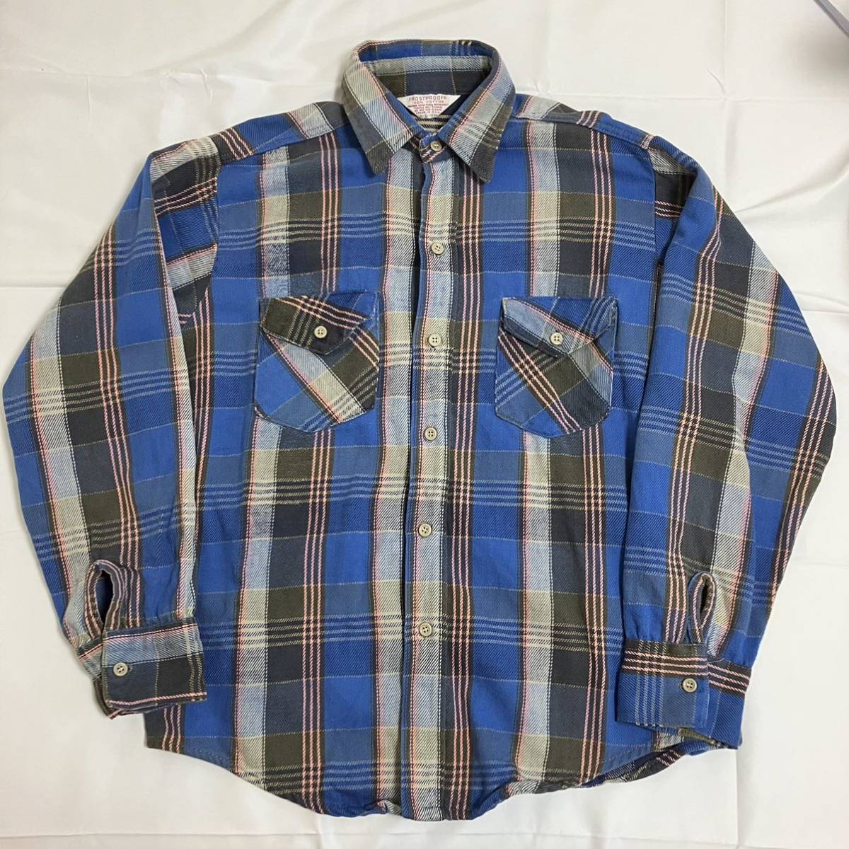 70s USA製 ネルシャツ 長袖シャツ 80s FROSTPROOF // ブロックチェック 60s