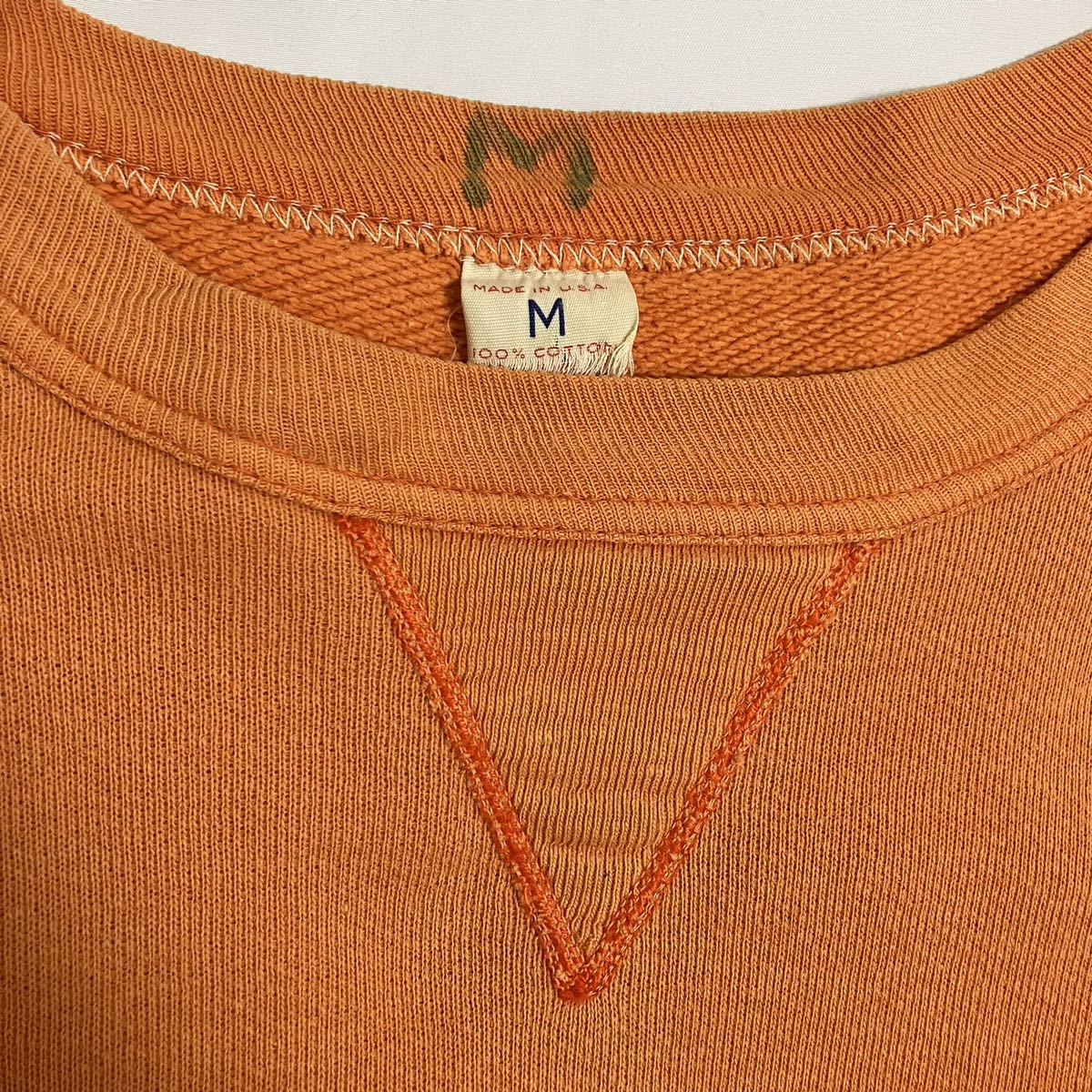 60s 前V ヴィンテージスウェット バックプリント オレンジ USA製 50s