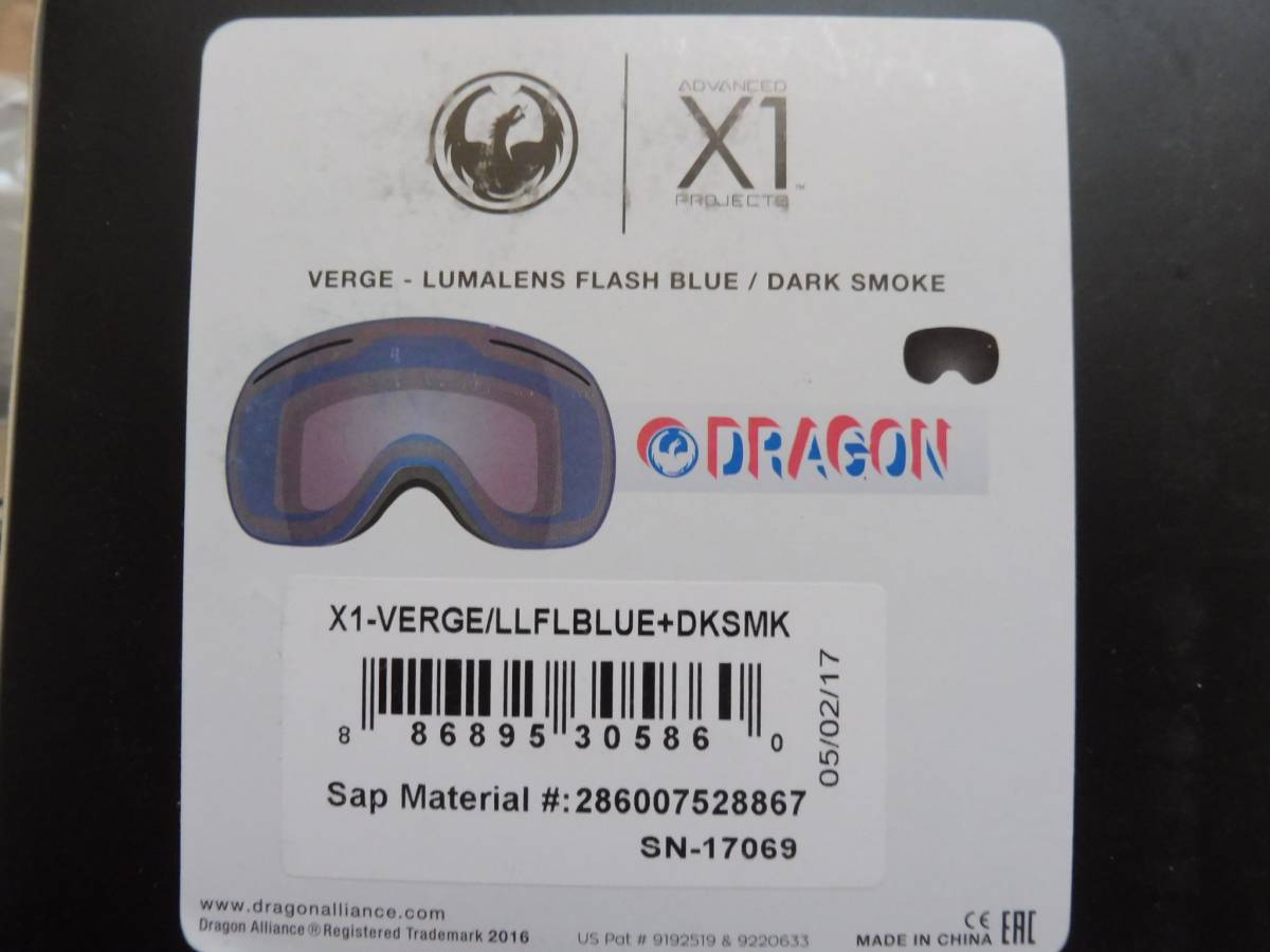 DRAGON ADVANCED X1 ドラゴン　VERGE Lumalens FLASH BLUE スペアレンズ DARK SMOKE_画像1