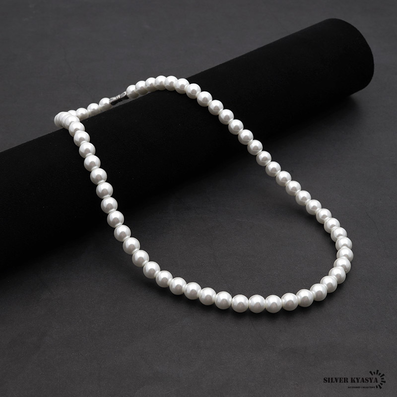 ネックレス パール 男性 ホワイト pearl necklace 真珠 8mm ネジ式 ハード系 シンプル (45cm)_画像5