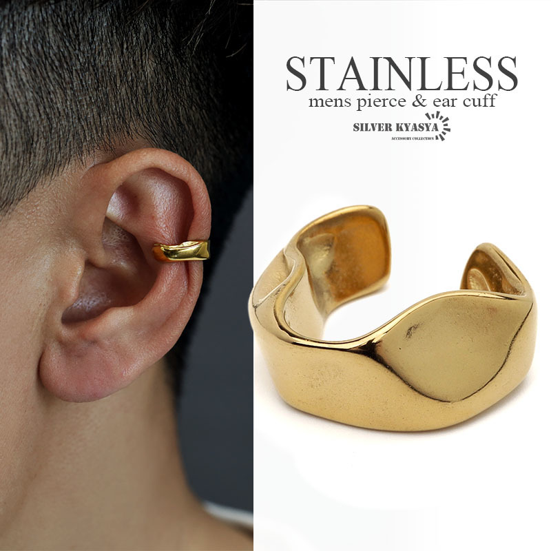  hammer eyes earcuff stainless steel 18K GP 18 gold men's Gold nyu Anne s simple metal allergy correspondence one-side ear 1 point 