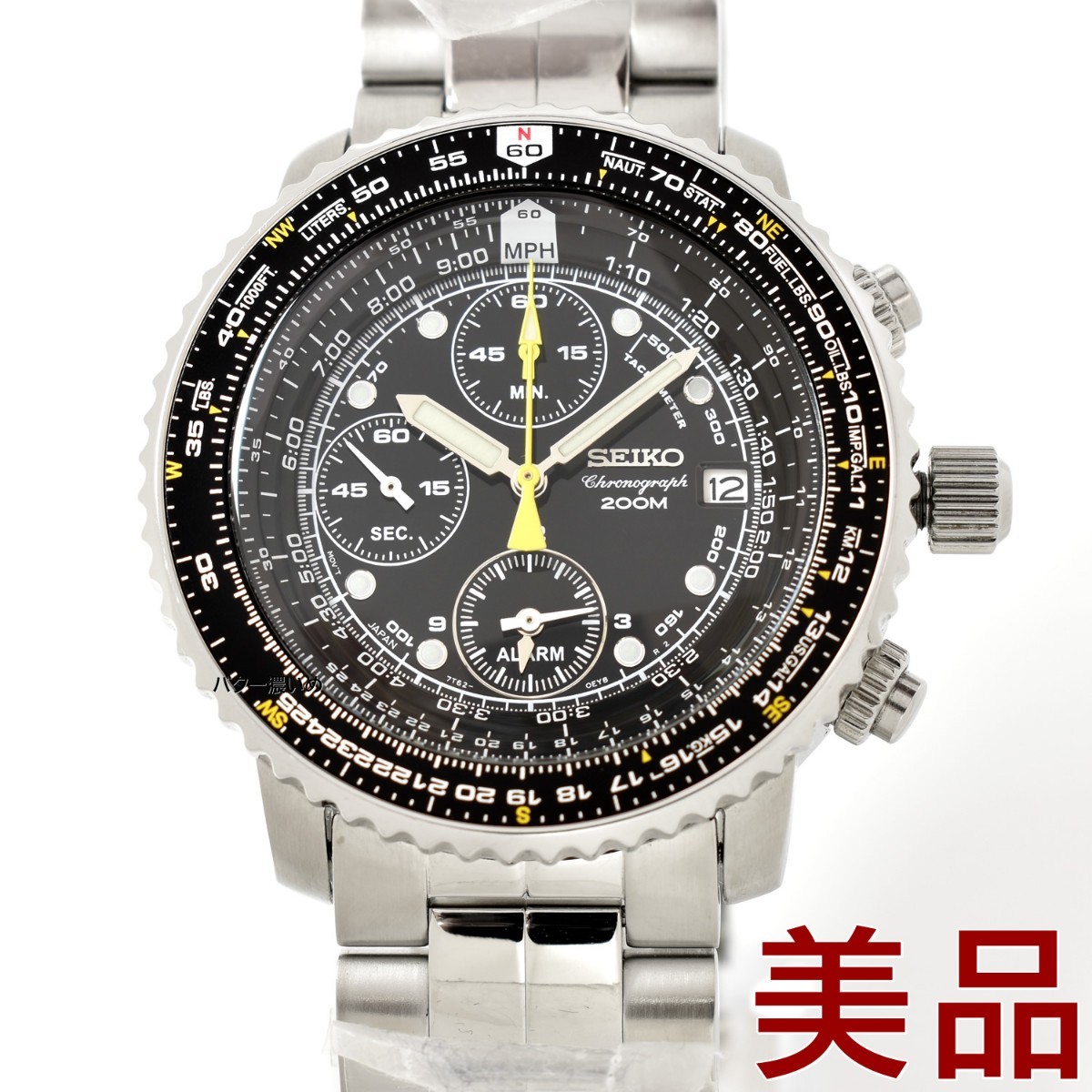 未使用 セイコー メンズ 腕時計 SEIKO 海外モデル パイロット アラーム クロノグラフ SNA411 クオーツ 逆輸入 中古品
