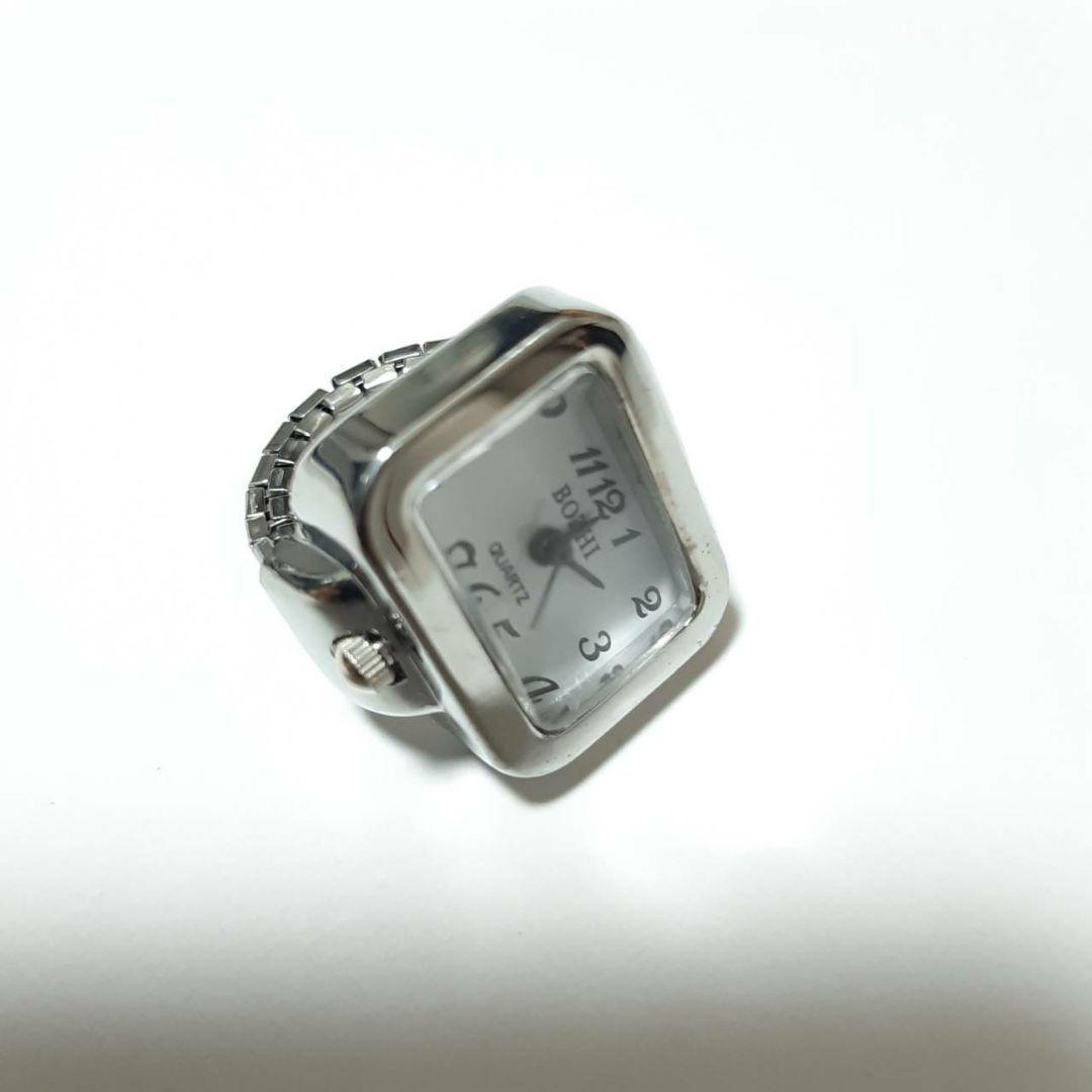  new goods unused ring clock four angle free size silver white 101