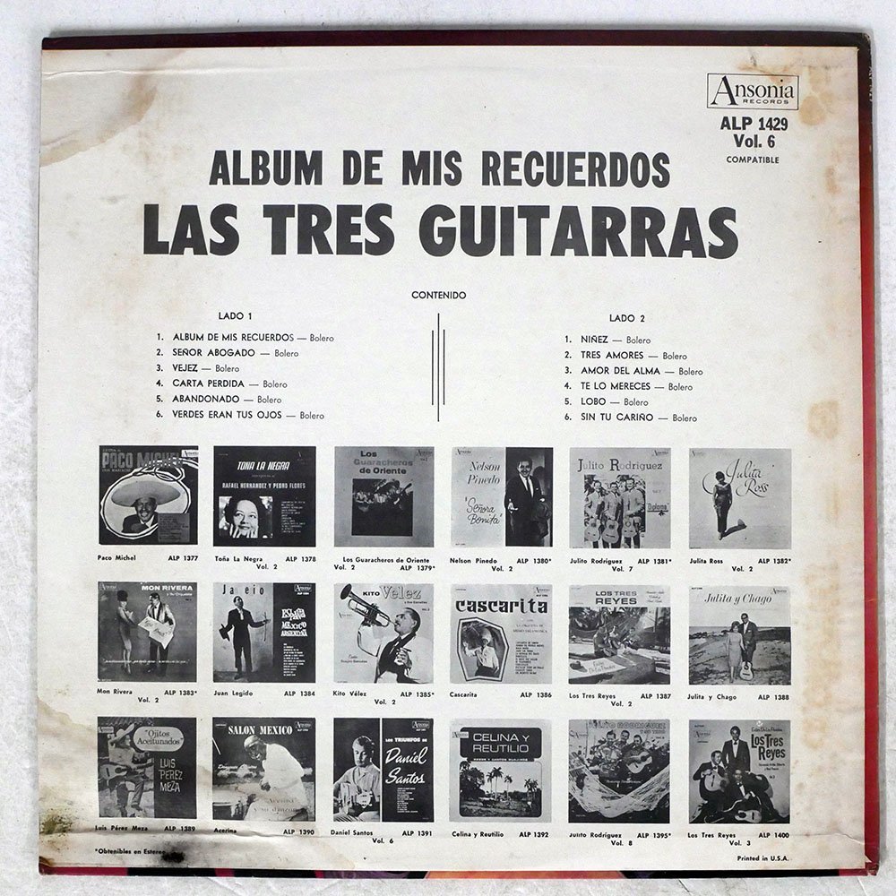 米 LAS TRES GUITARRAS/ALBUM DE LOS RECUERDOS VOL. 6/ANSONIA ALP1429 LP_画像3