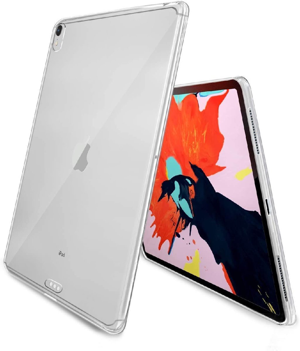 iPad Pro12.9インチ 第3世代 2018用 TPU クリア ソフト バック カバー 透明 背面 ケース 落下防止 フルカバー ブラック_画像3