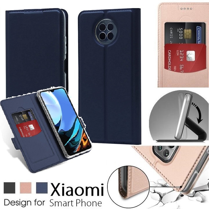 Xiaomi Redmi Note 9T用 手帳型 PUレザー＋TPU 保護ケース カード入れ付 スタンド機能 マグネット付 紺_画像1