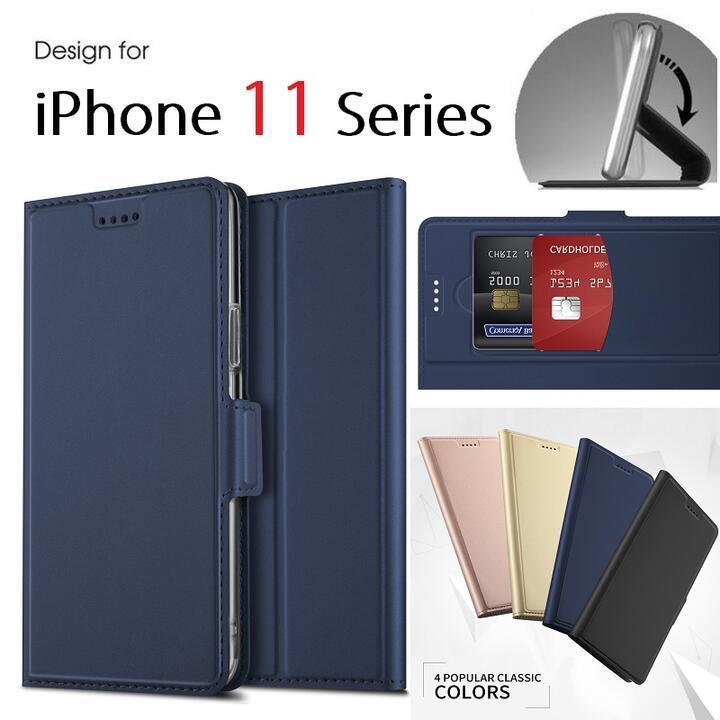 iPhone 11 6.1inch用PUレザー TPU 手帳型 フリップケース スタンド機能 マグネット付 カード入れ付 濃紺_画像1