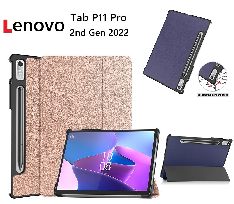 Lenovo Tab P11 Pro 11.2インチ 2nd Gen2022用 PU革 スマート カバー ケース 三つ折り スタンド機能 自動休眠機能 紺_画像1