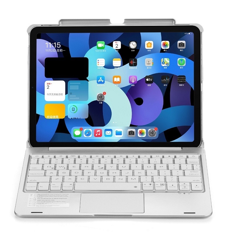 F109T iPadプロ11インチ 第3/2/1世代/Air4 10.9インチ通用 Bluetooth ワイヤレス キーボード ハード ケース 銀_画像5