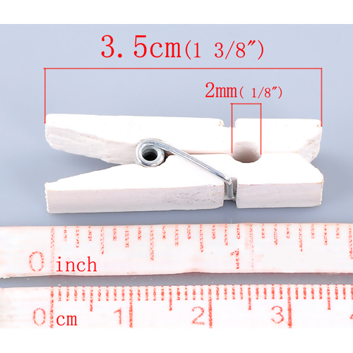 ランドリークリップ 5個パック ホワイト ウッド洗濯ばさみ35mm×7mmの画像2