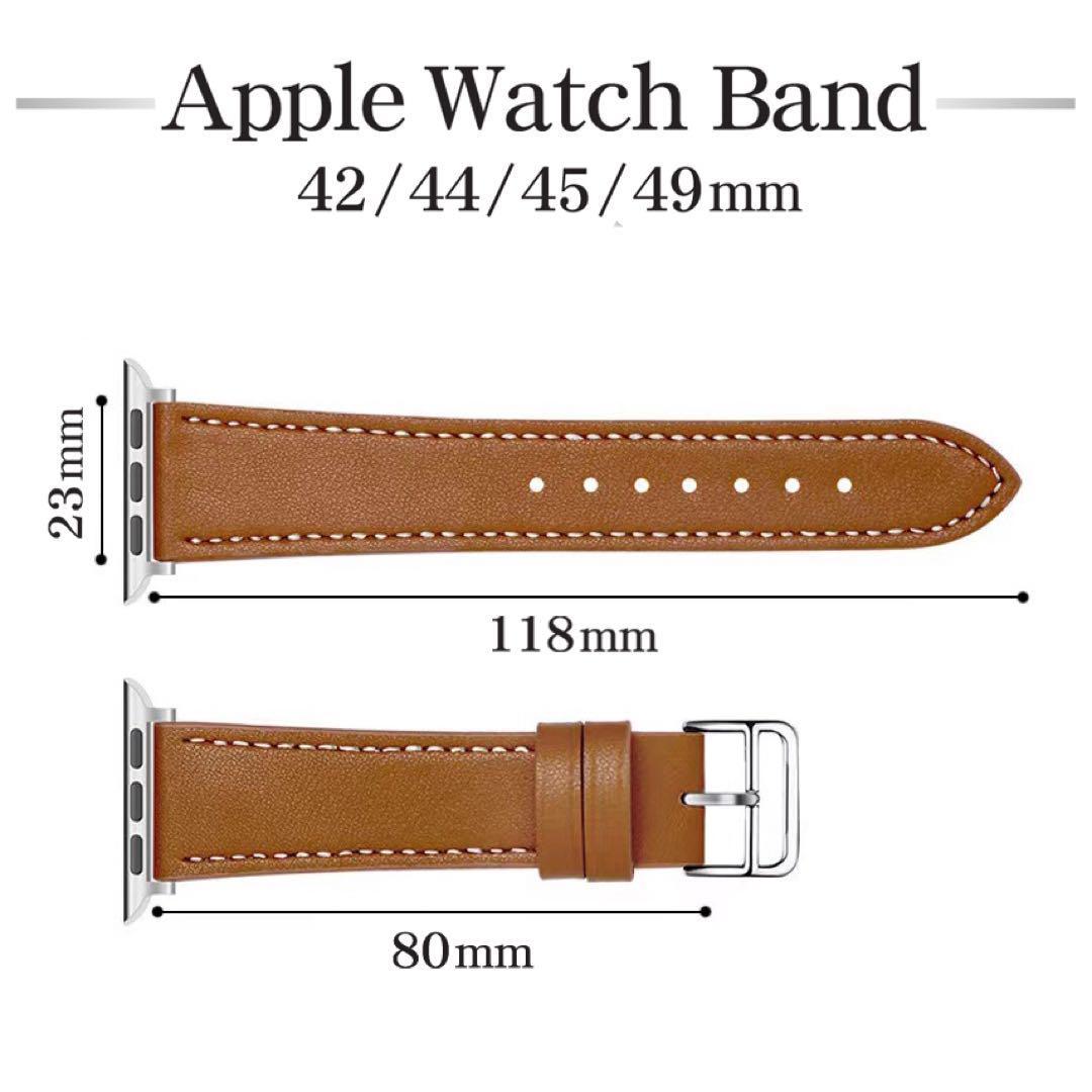 AppleWatch 本革レザーバンド ベルト アップルウォッチバンド：ブラック 42/44/45/49mm_画像4