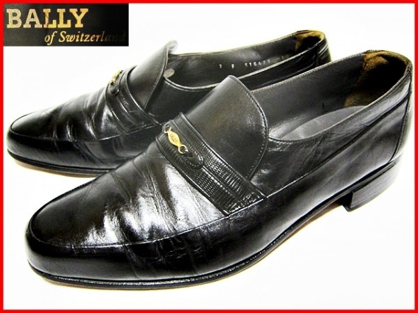 即決★スイス製/BALLY★メンズ7≒25cm位/レザーシューズ/バリー/本革/スリッポン/ブラック/黒/ビジネス/ローファー/ドレス/革靴/本皮