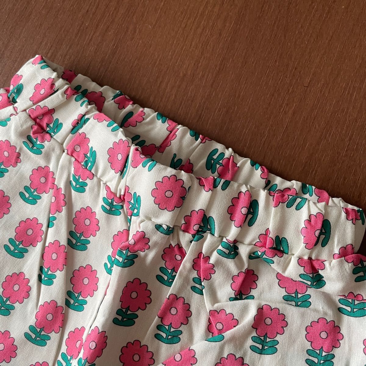 【新品・キッズ】80㎝モンペパンツ　ピンクフラワー ズボン 花柄 子供服 レトロ