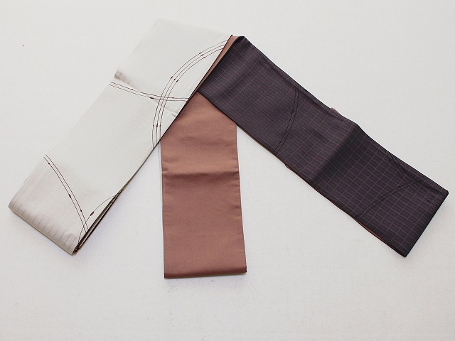 正絹半巾帯 細帯 H0700-01 送料無料 日本製 リバ－シブル小幅帯 軽くて締めやすい小紋柄の帯