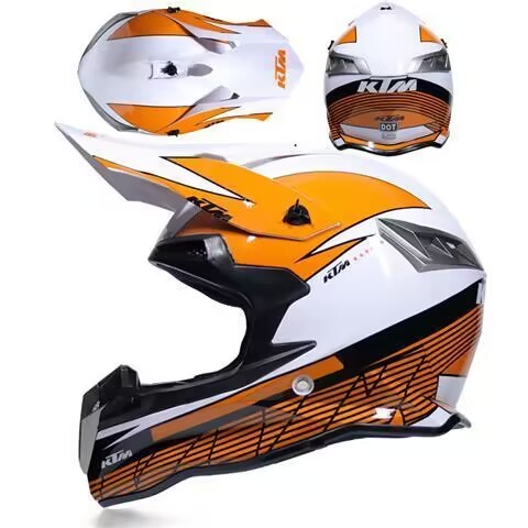 格安　バイク　オフロード　ヘルメット　バイザー付き　インナー丸い洗い　オレンジ＆ホワイト　　Mサイズ～XXLサイズ　　XL_画像1
