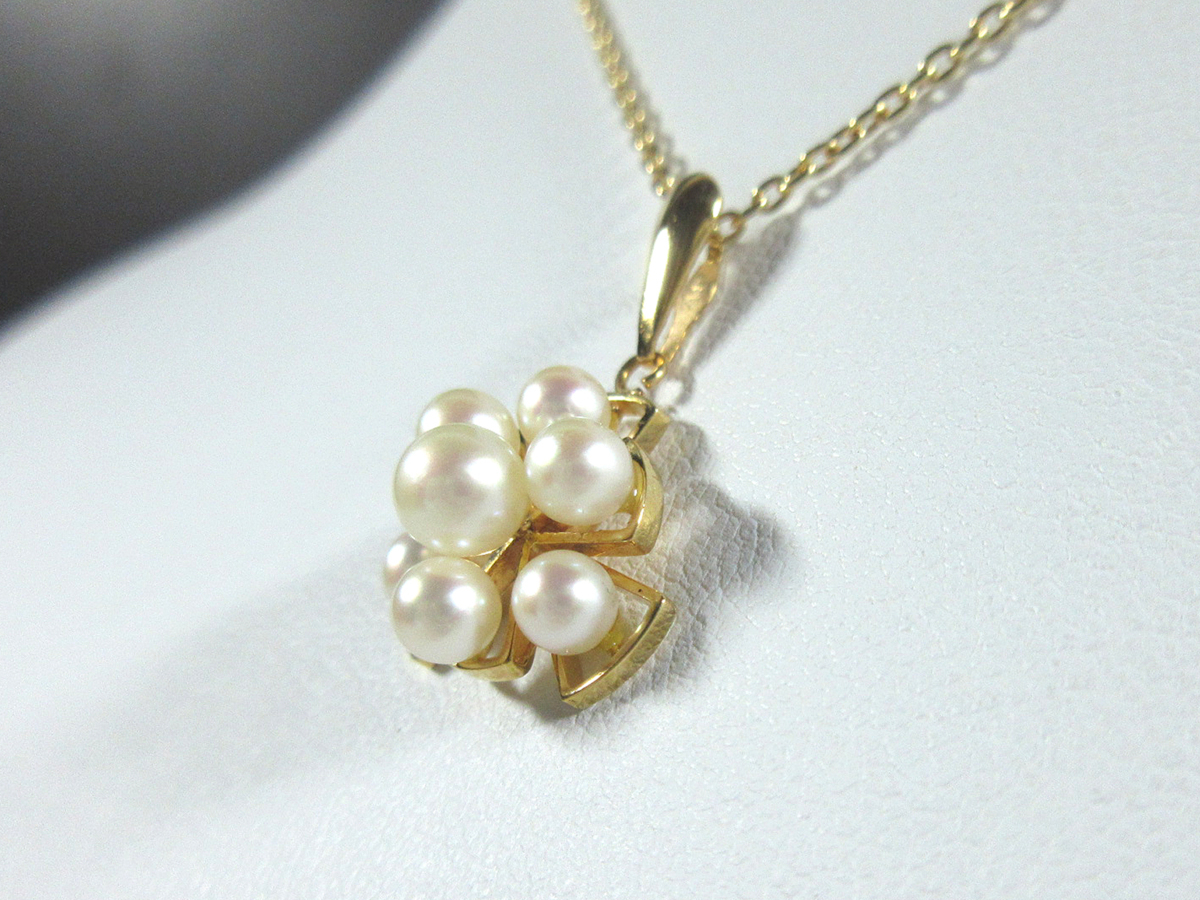 K18YG 3.5mm～4.5mm 7粒 アコヤ真珠 デザイン ネックレス 新品小豆ゴールドチェーン　J73