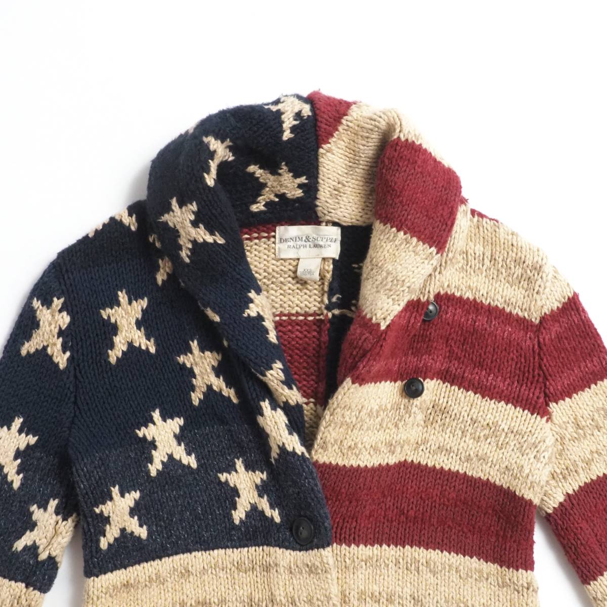 ラルフローレン　Ralph Lauren　カーディガン　ニット　星条旗柄　ショールカラー　美品　メンズ_画像2