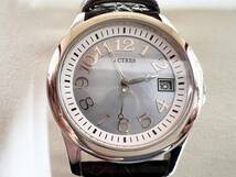  unused ACTRES solar quartz silver gray face rose Gold index leather belt lady's wristwatch operation 