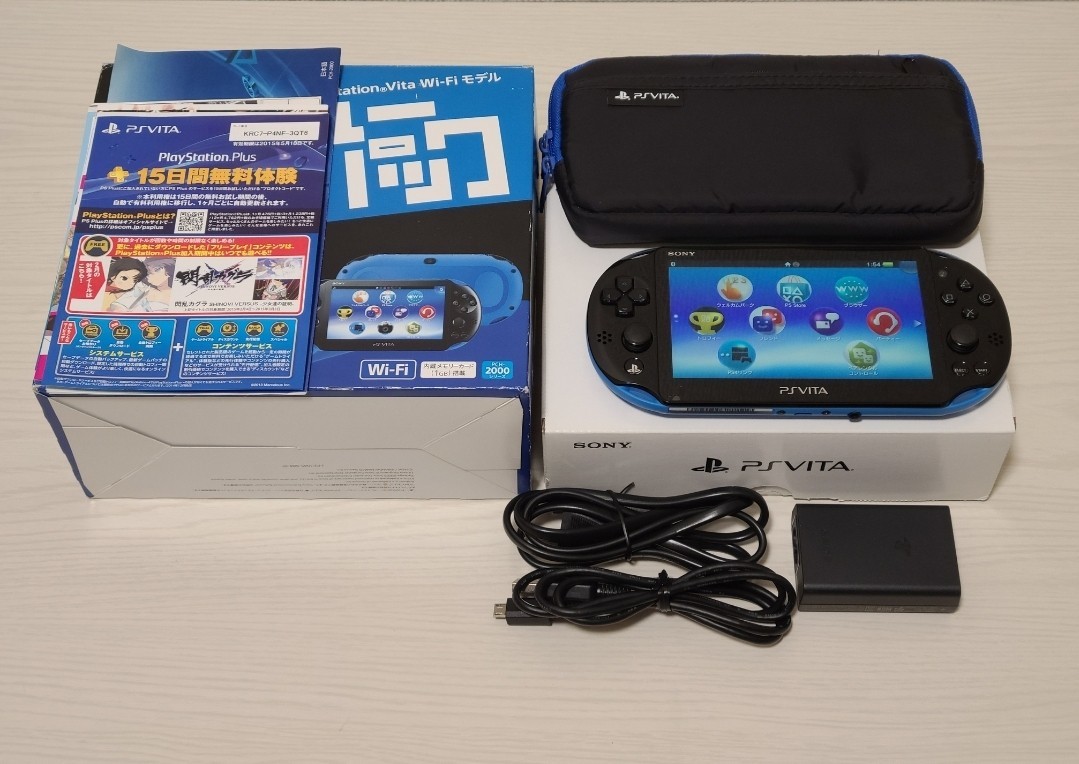 ☆美品☆ 箱付き 動作確認済み PS Vita PlayStation Vita Wi-Fiモデル デビューパック ブルー ブラック PCH-2000 16GB