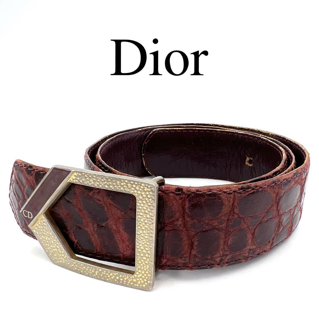 送料0円】 Dior Christian ディオール クロコ CDロゴ ロゴバックル