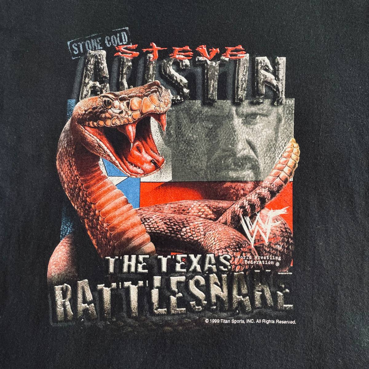 ★ビンテージ★90s WWF Stone Cold Steve Austin ★The Texas Rattlesnake★Wrestling Shirt★100% Cotton★LARGE★ RARE★の画像2