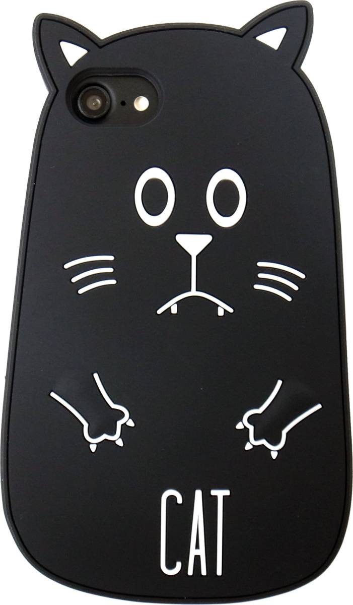 SALE まんまる 癒し系 ネコ ケース どでか iPhone 8plus ケース 猫 クロネコの画像1