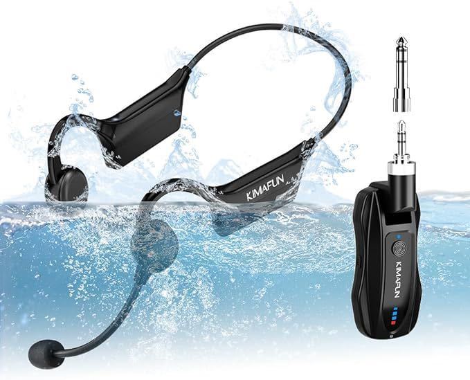 ワイヤレス 防水マイク KIMAFUN2.4G無線フィットネスヘッドセットマイク IP67防水＆防塵 プラグ＆プレイ 瞬時接続 ノイズ軽減