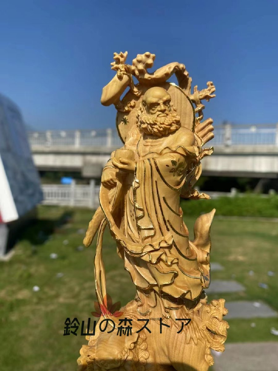 人気商品ランキング 仏教美術 小葉黄楊木精彫蒔絵金御獅子渡江達摩祖師の置物 仏像