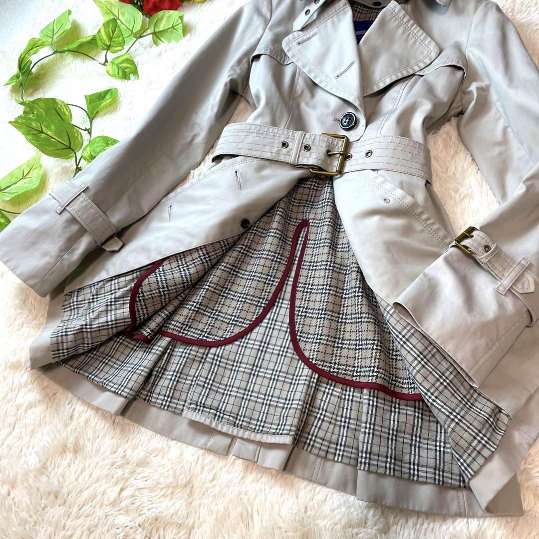 美品BURBERRY BLUELABEL バーバリーブルーレーベル　トレンチコート　ロング　ライナー付き　ノバチェック　ベージュ　赤　36　S　2way