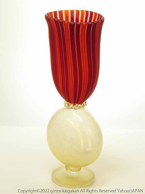 【GINZA絵画館】藤田喬平　ガラス「手吹ヴェニス花瓶」赤・共箱・１点もの　MA18Q0P5J6K5L4M