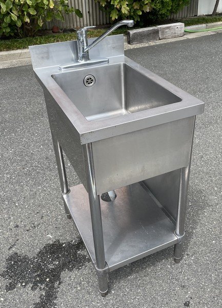 §綺麗【一槽シンク 流し台 間口45×奥行65×高さ108cm 水栓金具1個付き 飲食店】厨房用品 厨房機器 キッチン用品 N09072
