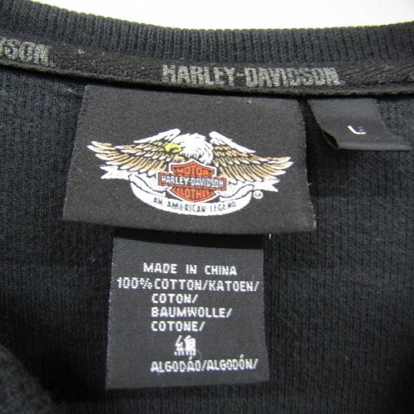  размер L HARLEY DAVIDSON длинный рукав V шея тренировочный cut and sewn вышивка черный Harley Davidson б/у одежда Vintage 3S1609