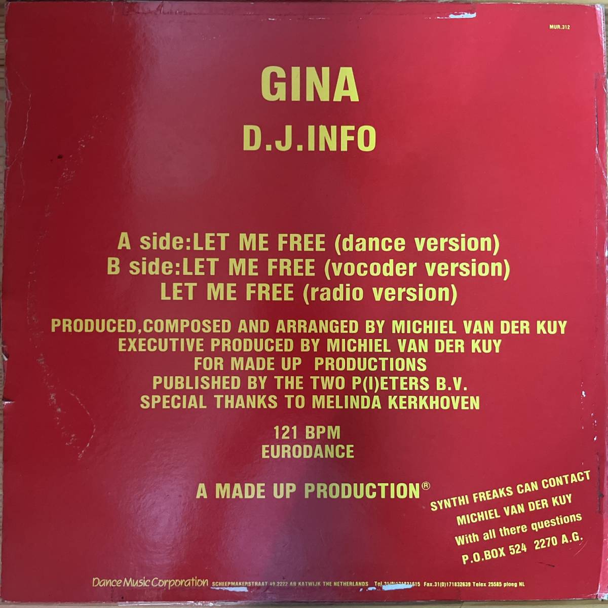オランダ盤　12“ Gina Let Me Free ! MUR 312_画像2