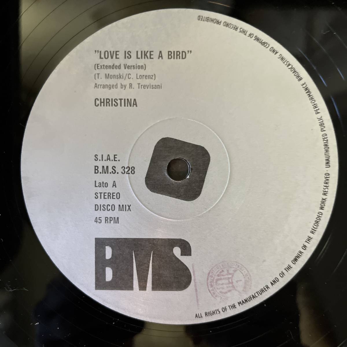 イタリア盤　12“ Cristina* Love Is Like A Bird BMS 328 イタロ・ディスコ_画像3