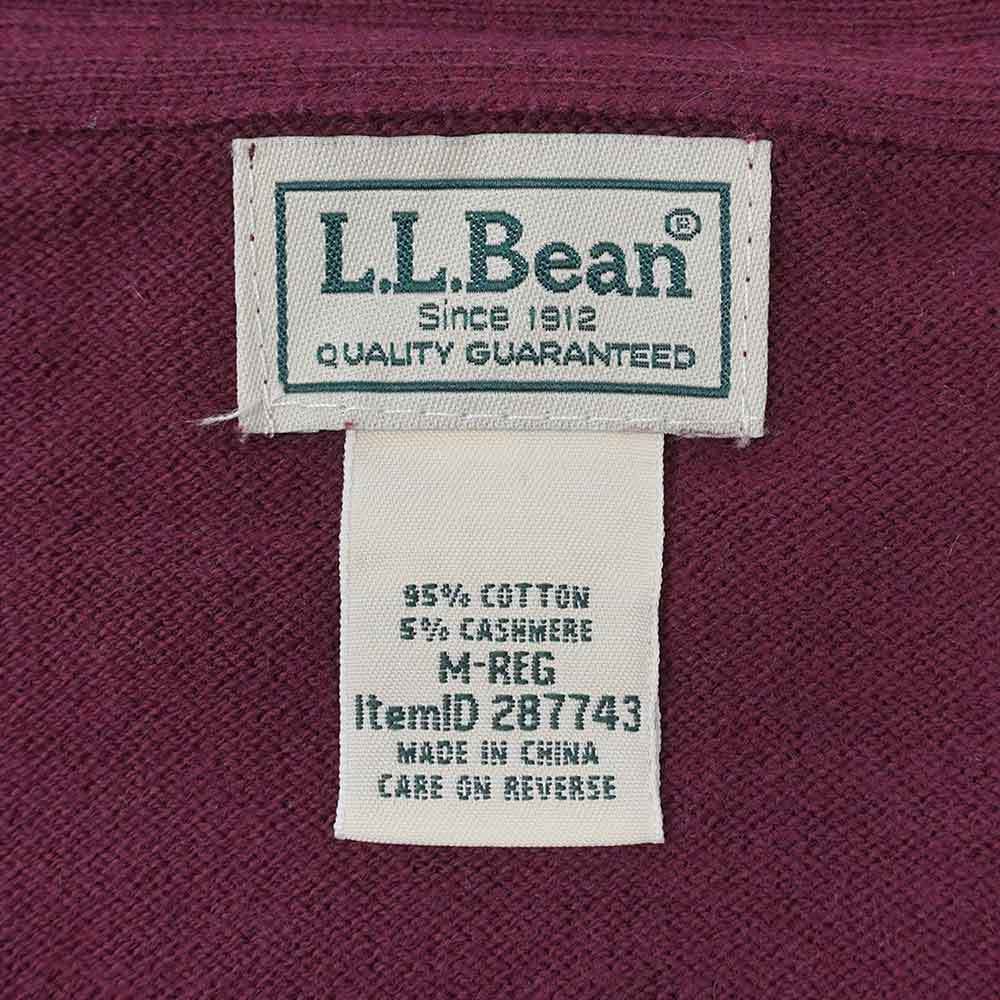 エルエルビーン L.L.Bean 00s コットン × カシミア ニットカーディガン 無地 珍品 ビンテージ (-0250) バーガンディ / エンジ M