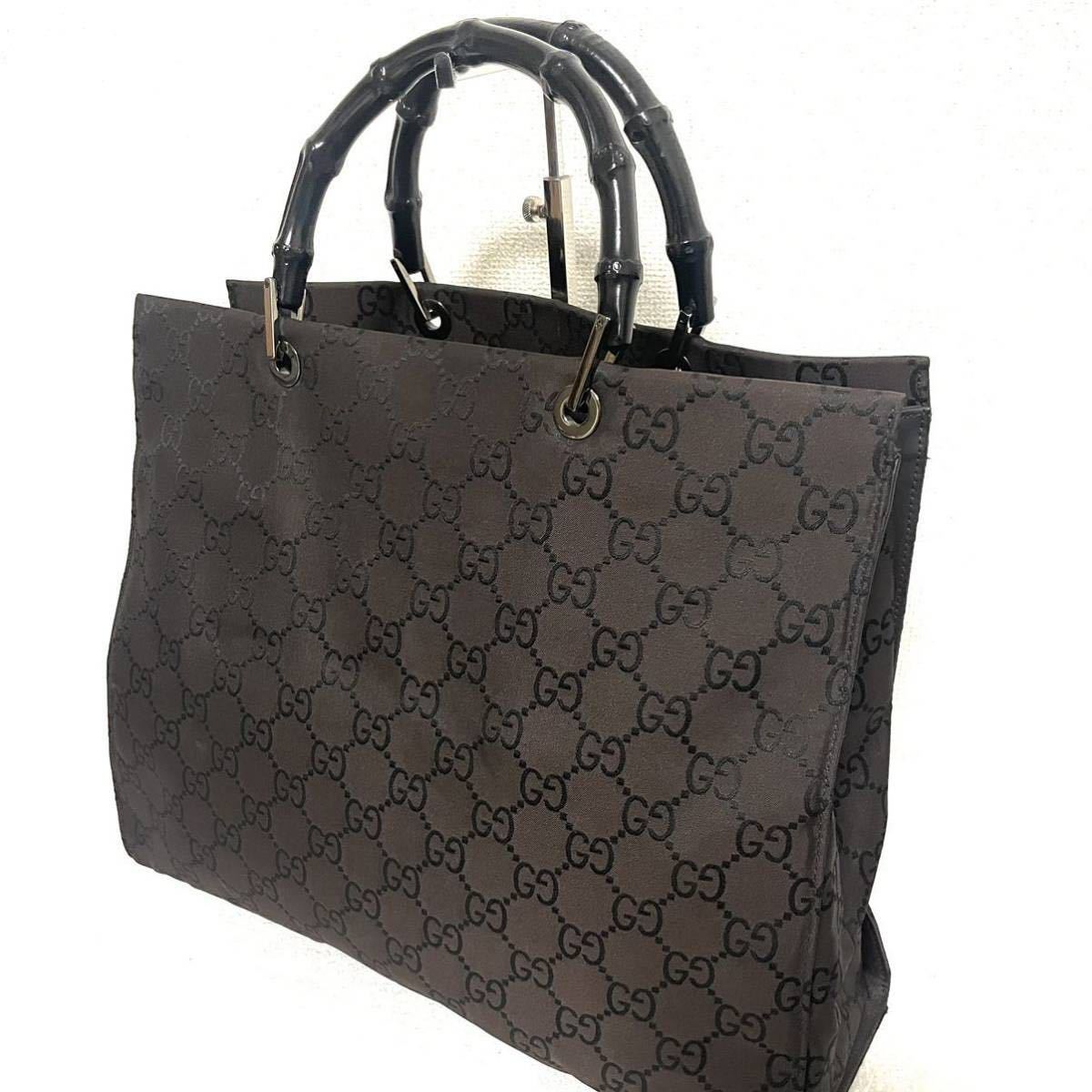 1円スタート! 超美品 GUCCI グッチ GG ナイロン バンブー トート
