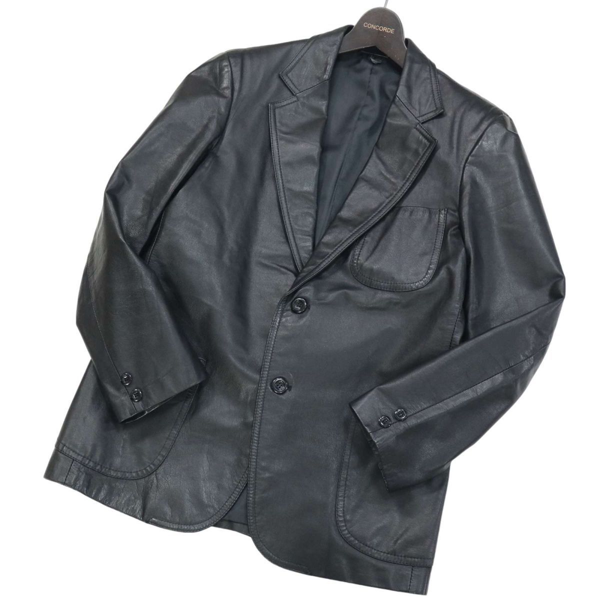 Leather Wear レザーウェア 牛革★ リアル カウ レザー テーラード ジャケット Sz.M　メンズ 黒 日本製　I3T01000_8#N_画像1