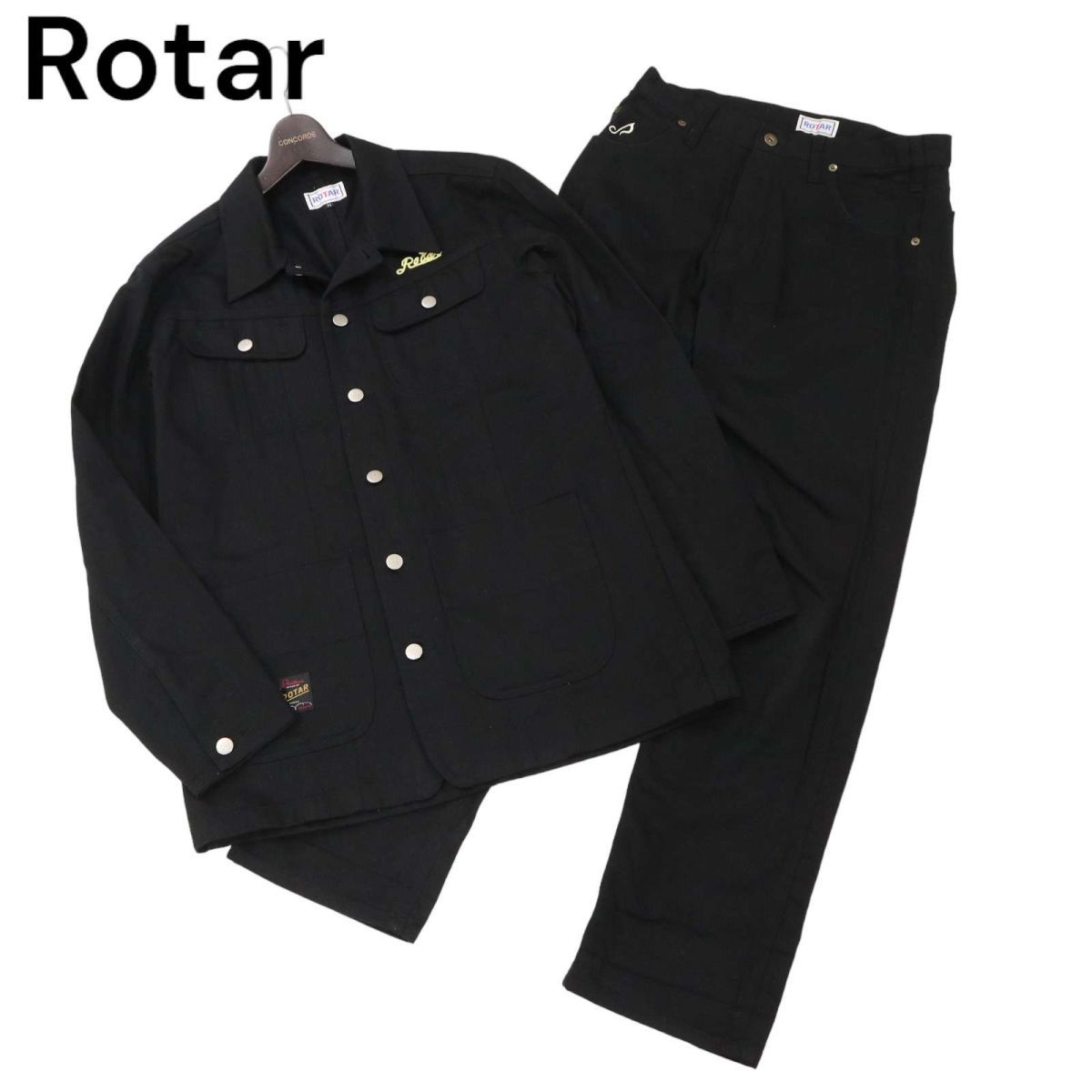 Rotar ローター 通年 コットン ツイル ワーク ジャケット & ストレート パンツ 上下セットアップ Sz.M　メンズ 黒 日本製　I3T01136_9#O_画像1