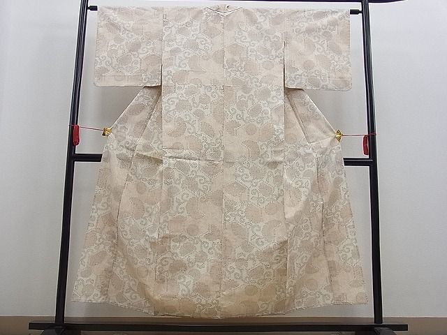 平和屋野田店■上質な白紬　単衣　花唐草文　逸品　n-kg1796_画像2