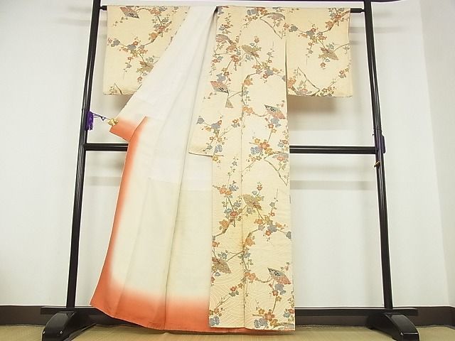 平和屋-こころ店■上質な小紋　扇面枝花文　着丈161cm　裄丈63.5cm　正絹　逸品　B-ey5141_画像2