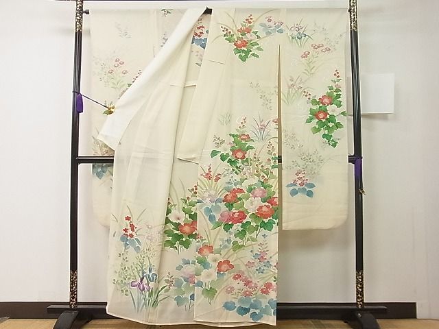  flat peace shop 1# super rare summer thing long-sleeved kimono .. flower writing silver .. sudden general merchandise shop treatment excellent article 3s20333