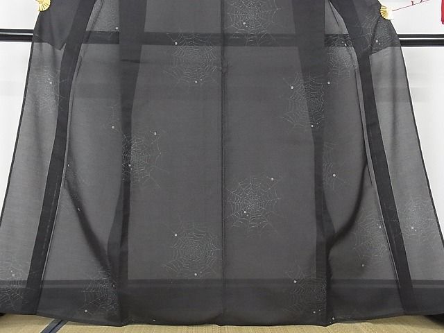 激安アウトレット!】 平和屋-こころ店□極上 夏物 小紋 紗 蜘蛛の巣