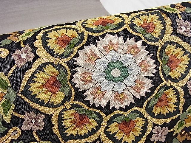 平和屋-こころ店□明綴れ 袋帯 花鳥文 金糸 正絹 逸品 B-ph7280-日本