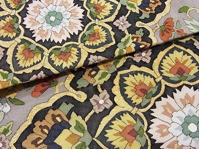 平和屋-こころ店□明綴れ 袋帯 花鳥文 金糸 正絹 逸品 B-ph7280-日本